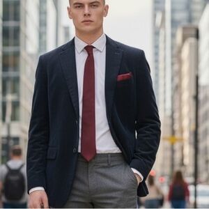 Original Penguin Black Blazer with Red Pocket Square